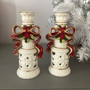 Red Ribbon Set of Candelesticks